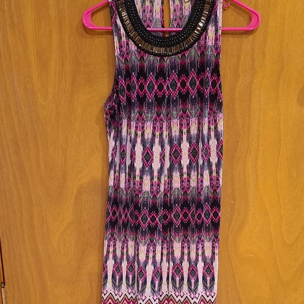 Purple and Pink Embellished Halter Sheath Dress